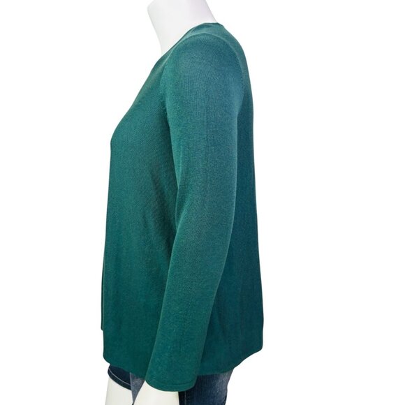 Eileen Fisher Womens Tencel Silk Round Neck Sweater Pine Green Pullover Size L - Picture 8 of 12